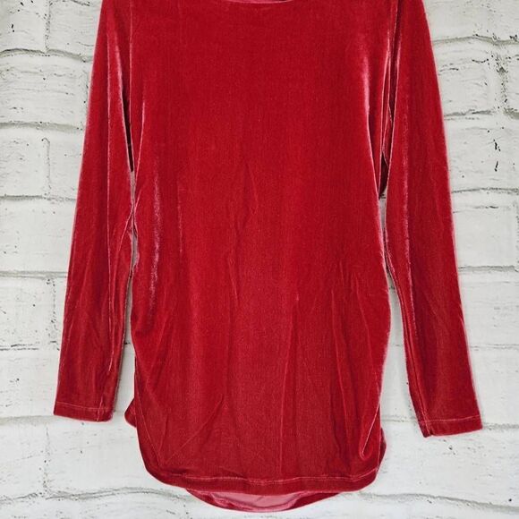 Soft Surroundings Stretch Velvet Rouched Sides Long Sleeve Red Womens Medium - Picture 3 of 13